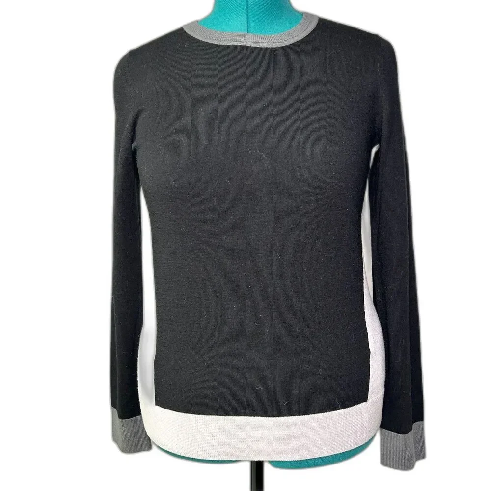 Lord & Taylor 100% Merino Wool Black White Colorblock Sweater Medium